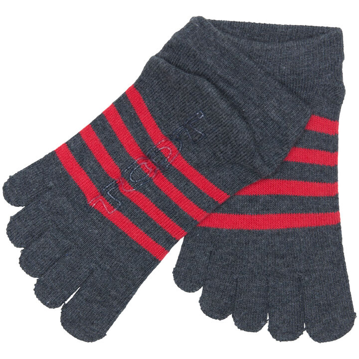 Stripe line finger socks,charcoal, medium image number 1