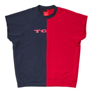 Two-tone Colored Cropped Sleeve T-shirt,red, small image number 0