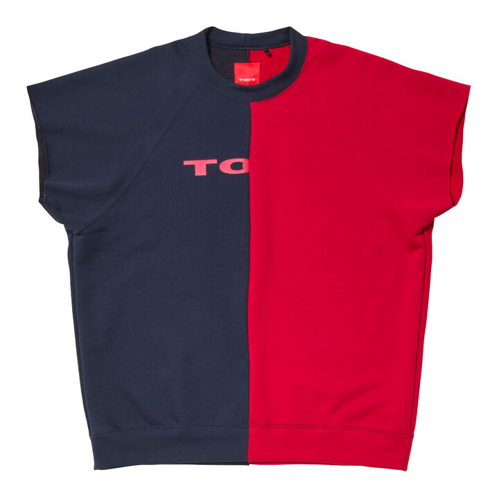 Two-tone Colored Cropped Sleeve T-shirt,red, medium image number 0