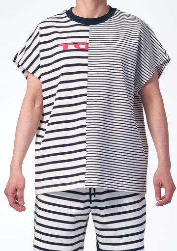 Marine Stripe Sleeveless T-shirt,white, small image number 1