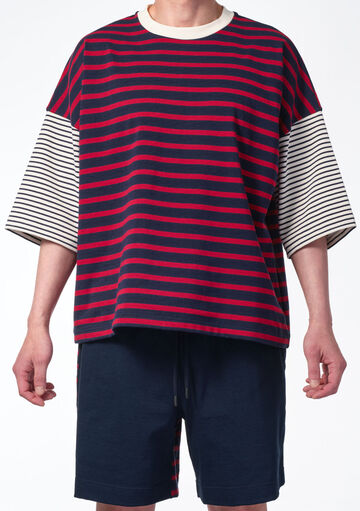 Marine Stripe Half Sleeve T-shirt,red, small image number 1