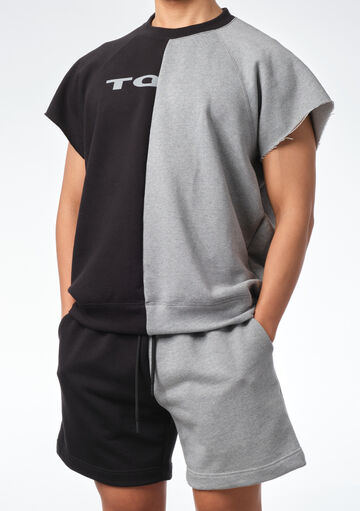 Two-tone Colored Cropped Sleeve T-shirt,, small image number 2