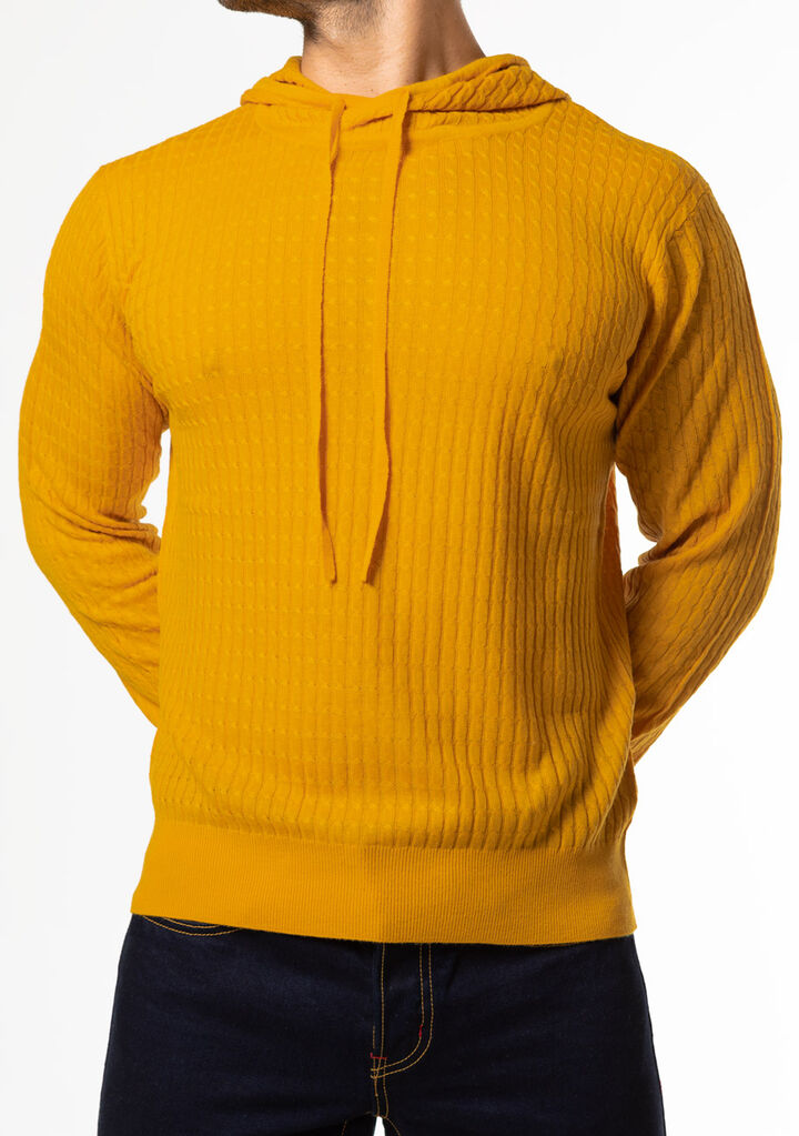 Knit Hoodie,yellow, medium image number 1