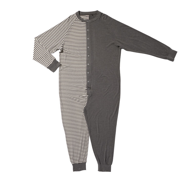 Half Stipe Union Suit,gray, medium image number 0