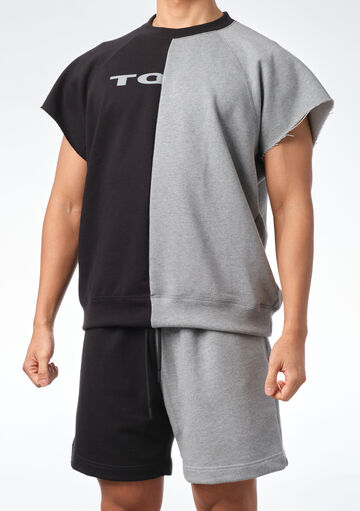 Two-tone Colored Cropped Sleeve T-shirt,, small image number 1