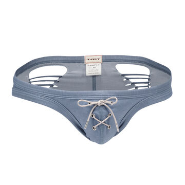 Scratched Denim Lace-Up Bikini,, small image number 0