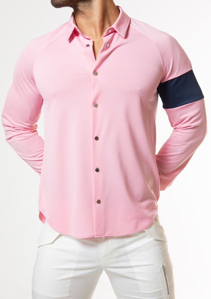Vivid Line Sleeve Shirt,pink, medium image number 1
