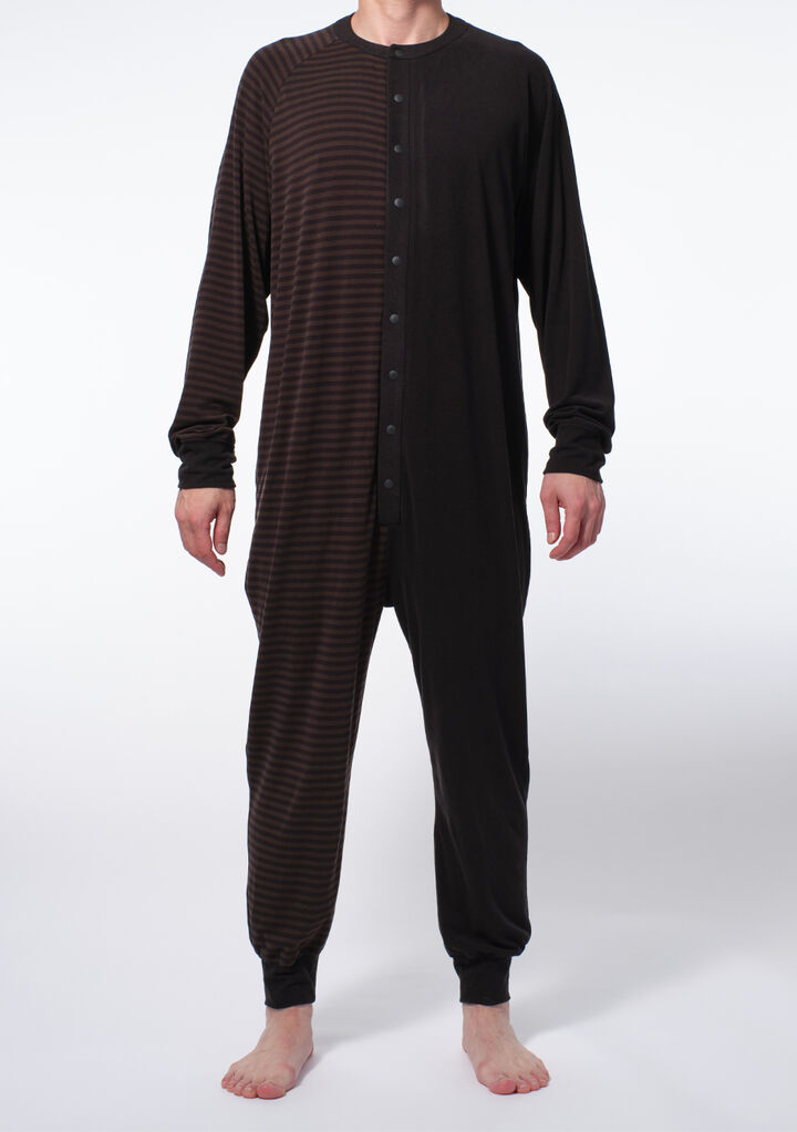 Half Stipe Union Suit,black, medium image number 1