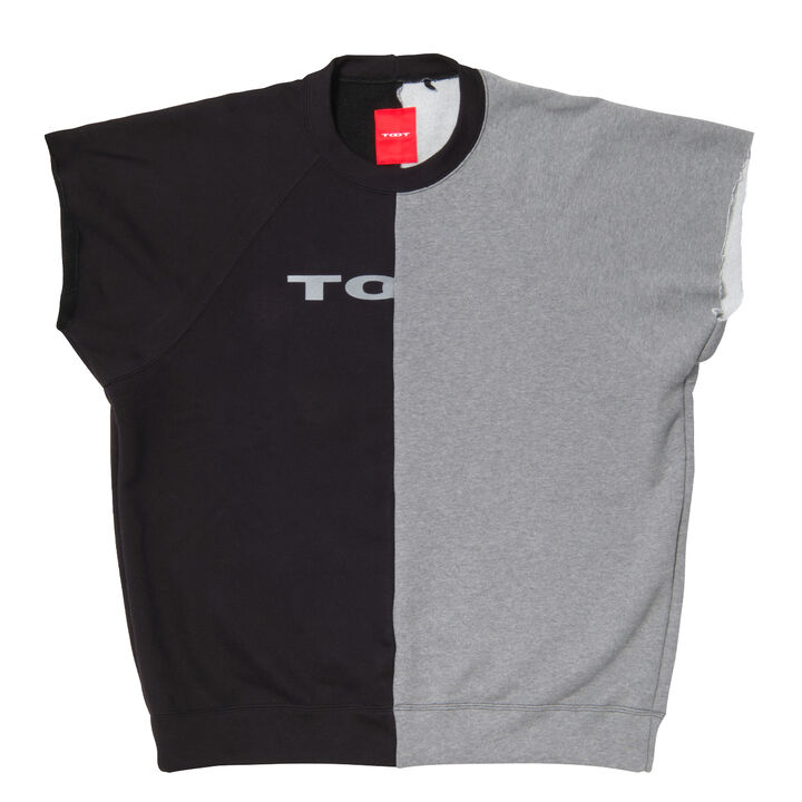 Two-tone Colored Cropped Sleeve T-shirt,, medium
