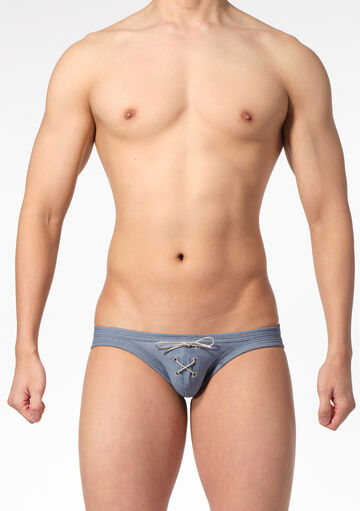 Scratched Denim Lace-Up Bikini,, small image number 1