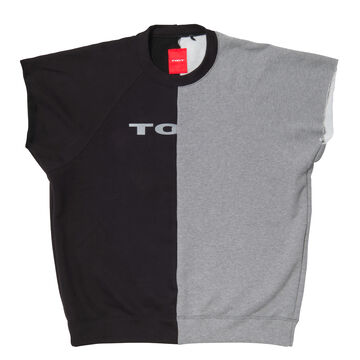 Two-tone Colored Cropped Sleeve T-shirt,gray, small image number 0