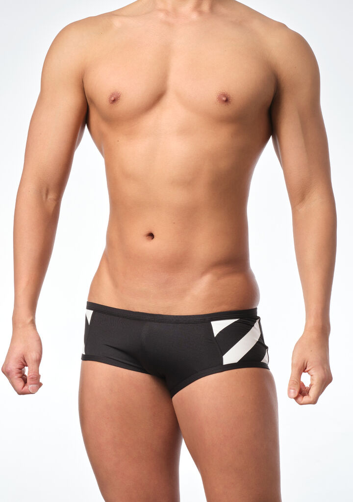 Diagonal Line & Logo Swim Boxer,black, medium image number 1