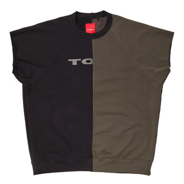 Two-tone Colored Cropped Sleeve T-shirt,khaki, small image number 0