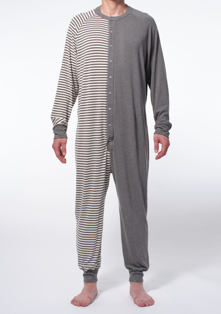 Half Stipe Union Suit,gray, medium image number 1