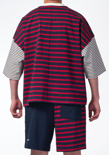 Marine Stripe Half Sleeve T-shirt,red, small image number 2