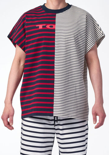 Marine Stripe Sleeveless T-shirt,red, small image number 1