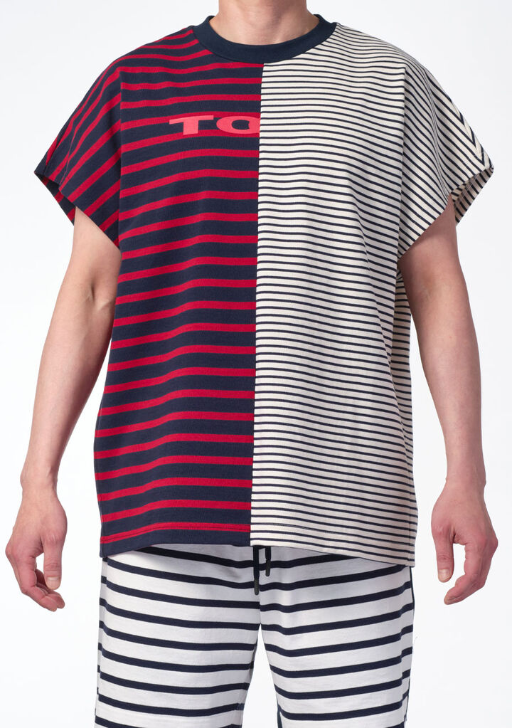 Marine Stripe Sleeveless T-shirt,red, medium image number 1