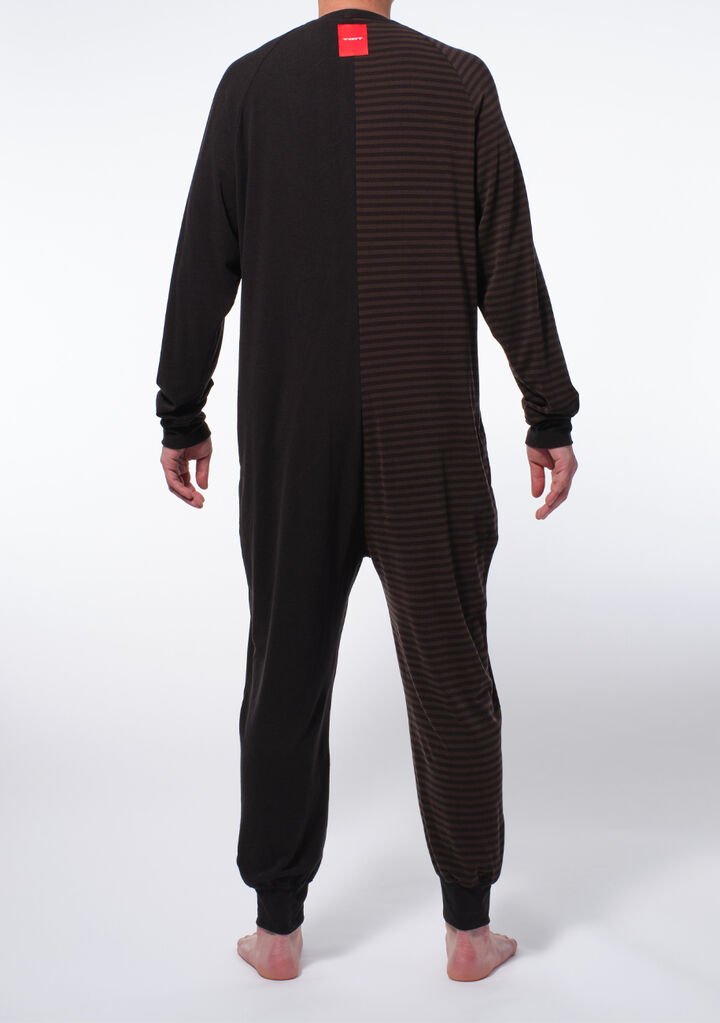 Half Stipe Union Suit,black, medium image number 2