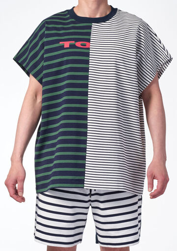 Marine Stripe Sleeveless T-shirt,green, small image number 1