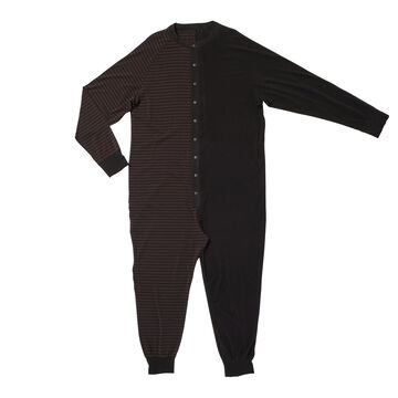 Half Stipe Union Suit,black, small image number 0